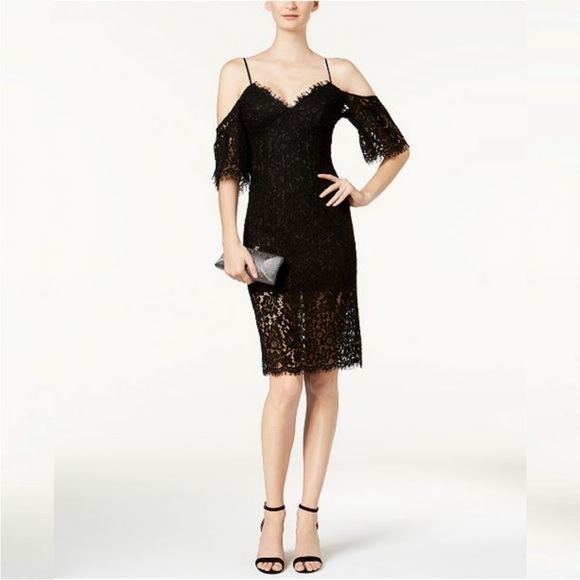 Bardot Karlie Lace Off-The-Shoulder Dress knee length black size Medium cocktail - Picture 1 of 16